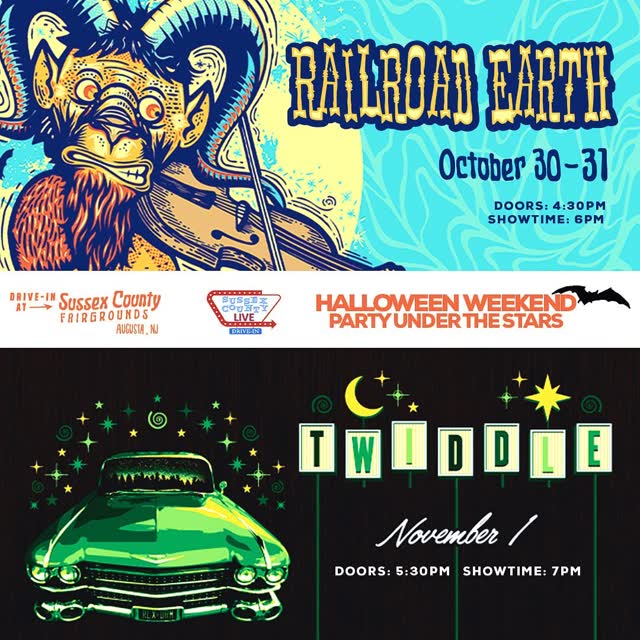 Railroad Earth & Twiddle drive-in concerts at the Sussex County Fairgrounds over Halloween weekend