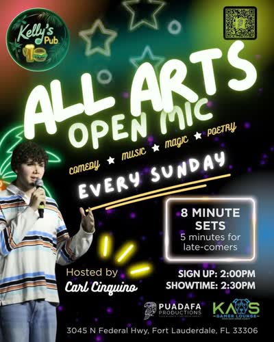 @thereelcarl comes back this Sunday to terrorize @kellys_pub_fl all arts open mic!