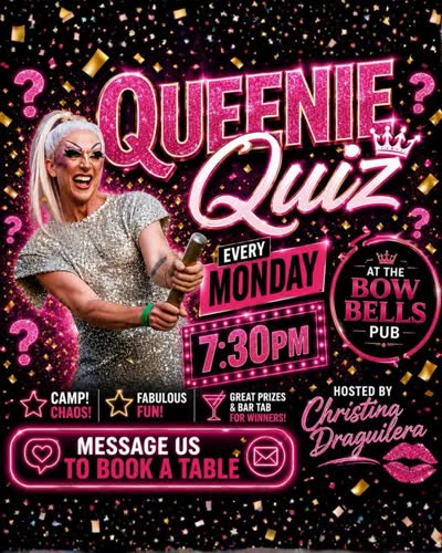 The weekend doesn’t end here people. Join us at the amazing Bow Bells Pub with the fabulous Christina Draguilera from 7.30pm! Fabulousness, frolics, fierceness and fun! DM us to book your table!!