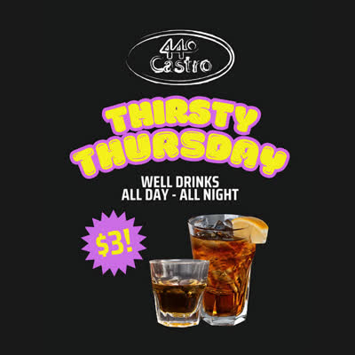 Thirsty Thursday! Come on over to 440 for $3 Well Drinks! We’re now back to having DJs on Thursday nights from 9pm-2am! Tonight’s DJ is: Lester Temple