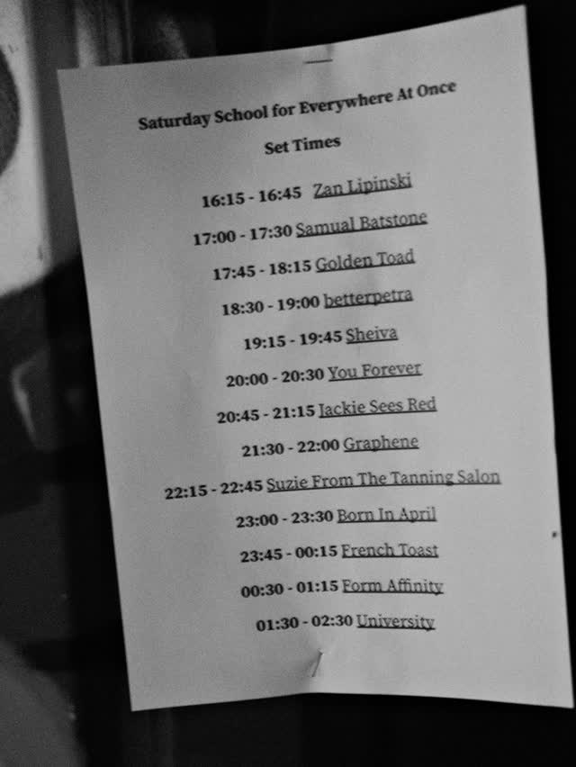 Saturday School for Everywhere At Once Set Times
