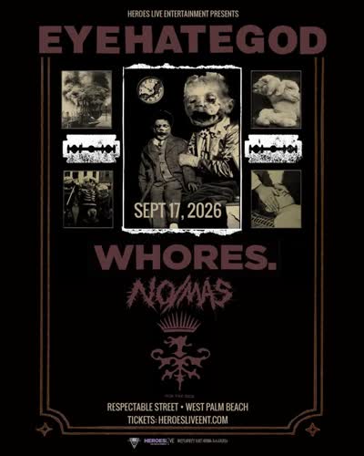 ☠️ ON SALE NOW! 9/17 @eyehategodnola @southernnihilismfront + @whoresband + @nomasgrind at @respectablestreet in West Palm Beach, Florida.
