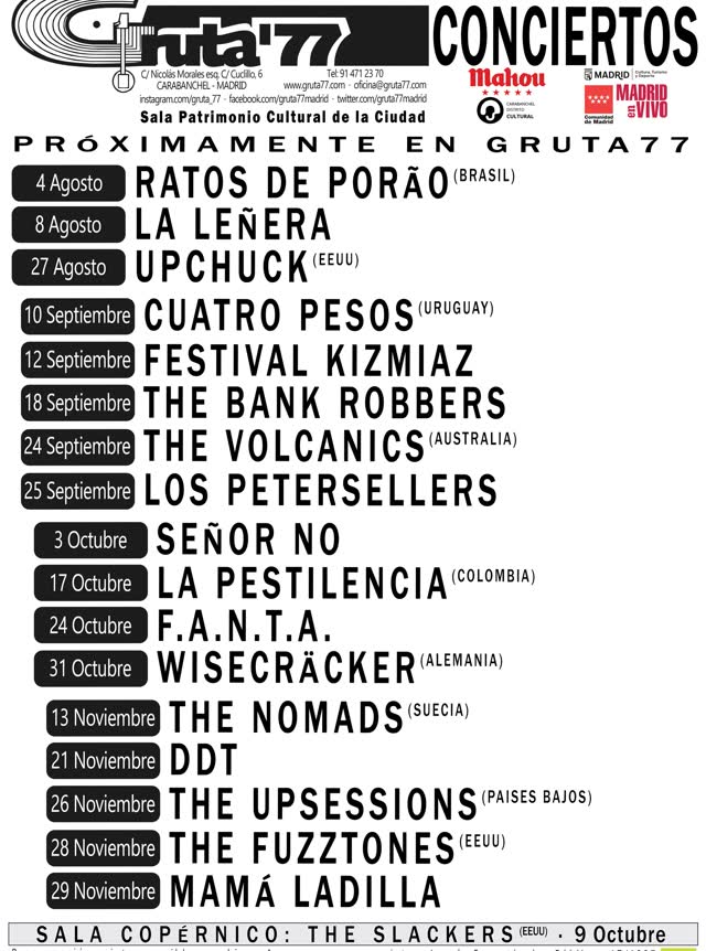 CONCIERTOS PRÓXIMAMENTE EN GRUTA 77