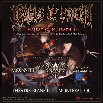 Cradle of Filth sera en spectacle au Théâtre Beanfield