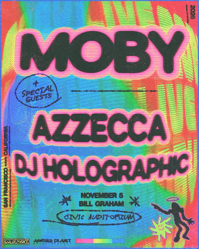JUST ANNOUNCED 🛼 @moby is taking over Bill Graham Civic Auditorium with special guests @azzecca and @djholographic on November 5
