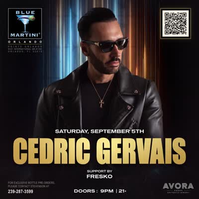 Orlando, get ready. 🔥🎧 Cedric Gervais is taking over Blue Martini Orlando on Saturday, September 5th, with support by Fresko!