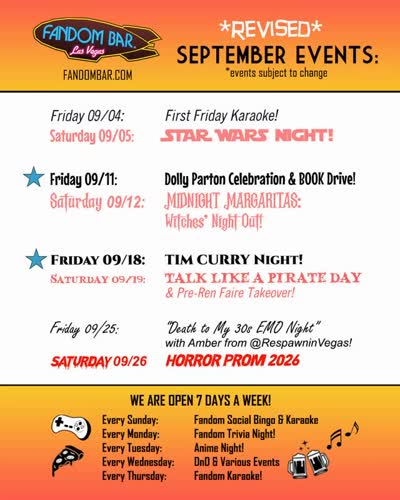 Fandom Bar September Events
