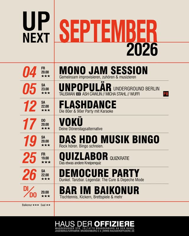 Up Next September 2026 - Haus der Offiziere