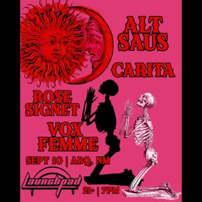 ABQ indie alternative surf rock band Alt Saus @alt.saus.records will be playing Launchpad September 10th. Joined by Carita @carita.505, Rose Signet @rose_signet, and Vox Femme @voxfemme.abq.