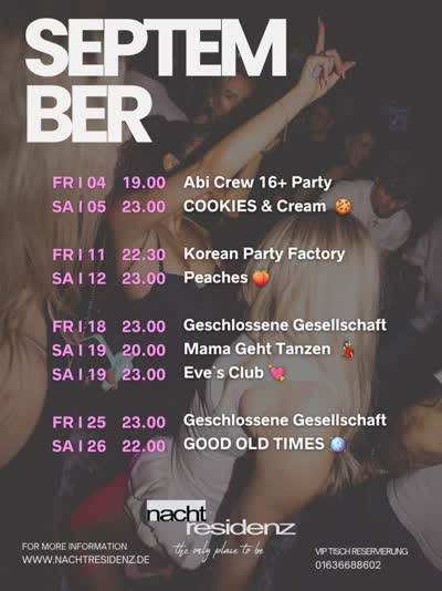 SEPTEMBER nacht residenz Party Schedule