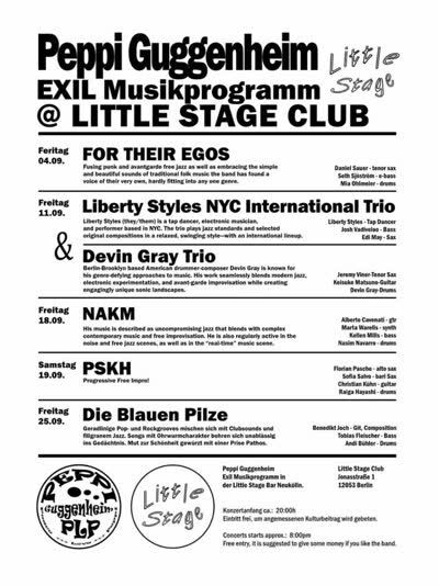 Peppi Guggenheim EXIL Musikprogramm @ LITTLE STAGE CLUB