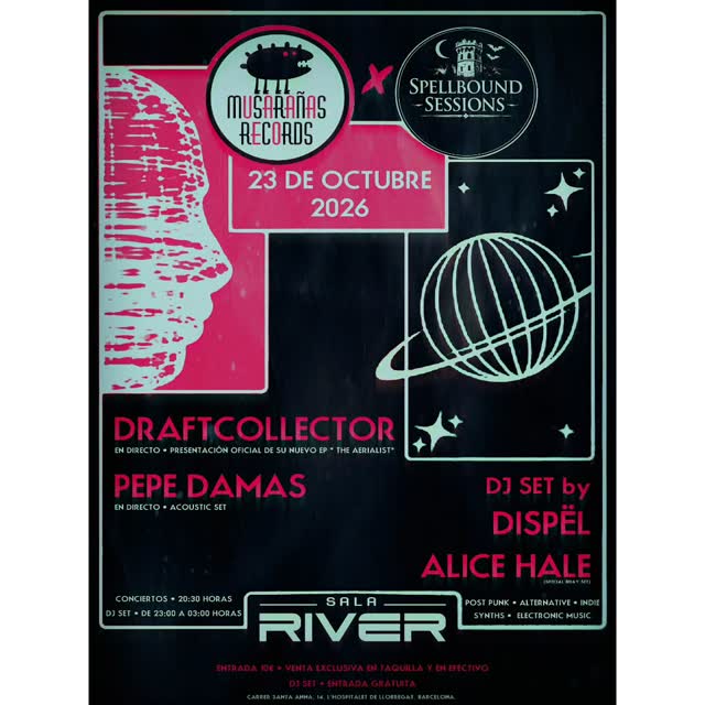 Synthpop y electrónica deluxe con DFCT Official, rock acústico de Pepedamas y DJ set post punk por Spellbound Sessions BCN