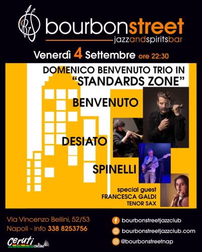 Venerdì 4 Settembre LIVE❕ 🎶 Domenico Benvenuto Trio in “Standards Zone”