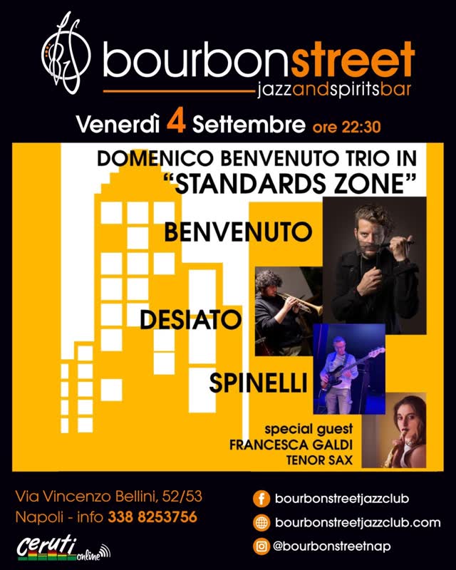 Venerdì 4 Settembre LIVE❕ 🎶 Domenico Benvenuto Trio in “Standards Zone”
