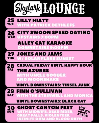 Skylark Lounge Weekly Schedule