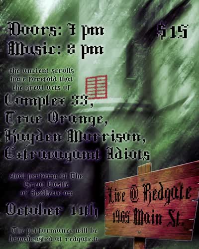 First show at @redgateartssociety featuring Complex33, Extravagant Idiots, and True Orange