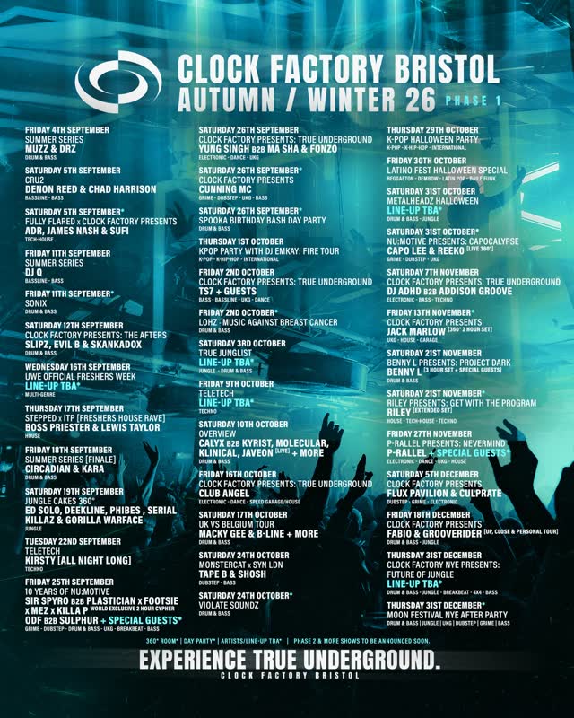 Clock Factory Bristol Autumn / Winter 26 Phase 1