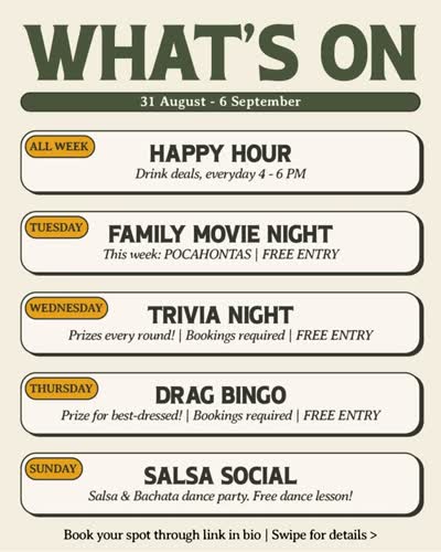 Pocahontas Movie Night, Trivia Night, Drag Bingo, Salsa & Bachata Dance Party
