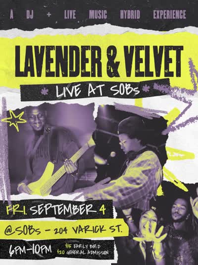 Sept 4th. SOB’s. NYC💜 Lavender & Velvet is back - the dj + full band experience you can’t get anywhere else.