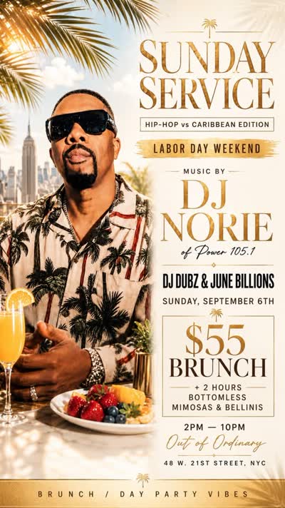 Labor Day Sunday Hip-Hop vs Caribbean Edition of SUNDAY SERVICE Brunch & Day Party