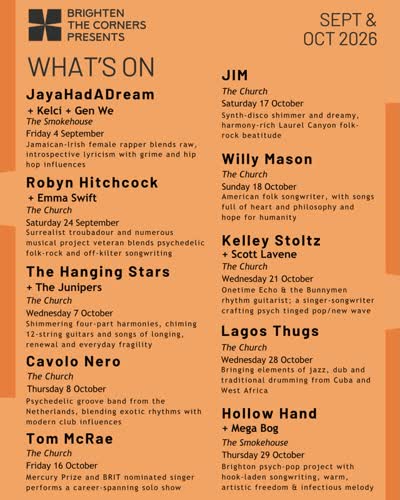 Brighten The Corners Presents What's On Sept & Oct 2026