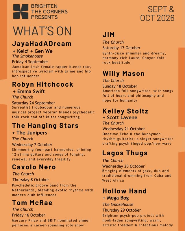 Brighten The Corners Presents What's On Sept & Oct 2026