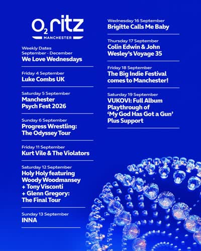 O2 Ritz Manchester September Lineup
