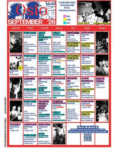 September at Oslo: gigs, clubs, quizzes, screenings and more