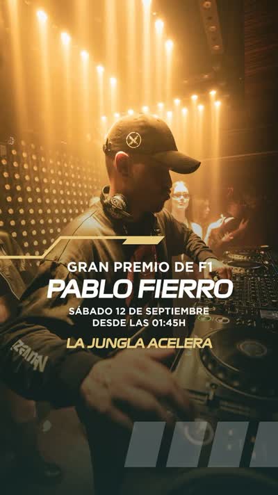 La selva no baja la velocidad. El sábado 12 de septiembre, desde la 00:45h, @thejunglejazzclub activa uno de los puntos clave del fin de semana del Gran Premio con @pablofierromusic en escena.