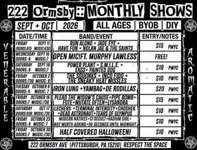 222 Ormsby :: Monthly Shows Sept + Oct 2026