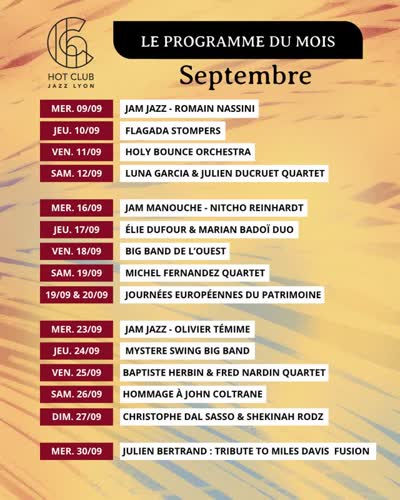 Le Programme du Mois Septembre - Hot Club Jazz Lyon