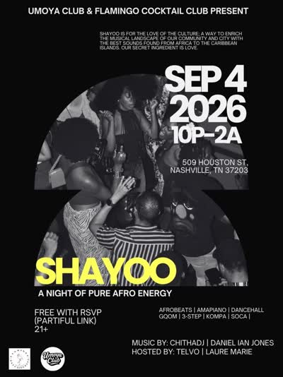 This Friday! SHAYOO. Enrich yourself w/ a night of music & dance, from Africa to the Caribbean.