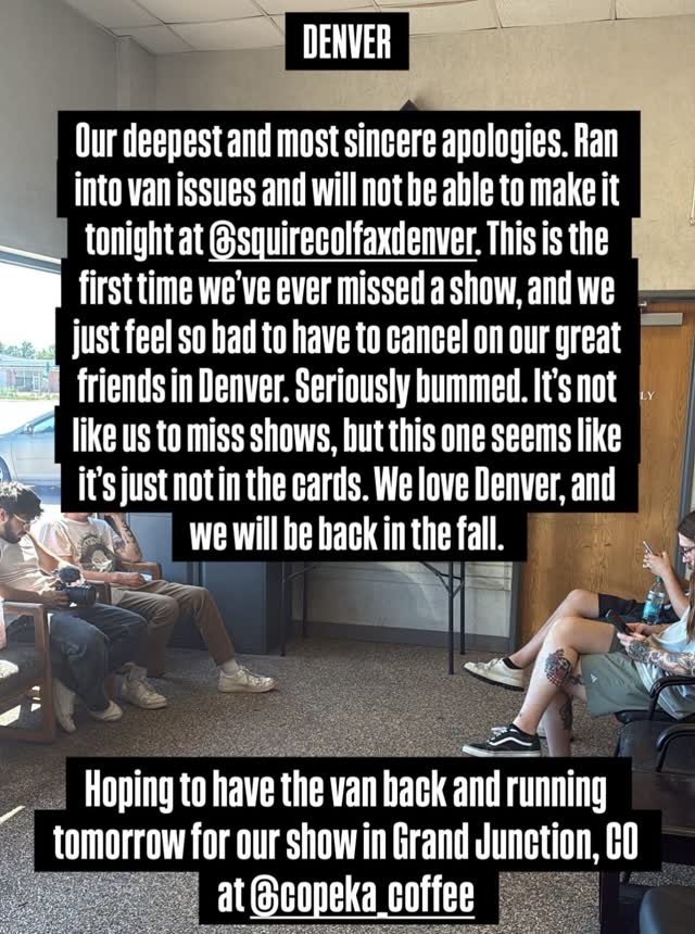 Show cancellation in Denver and upcoming show in Grand Junction
