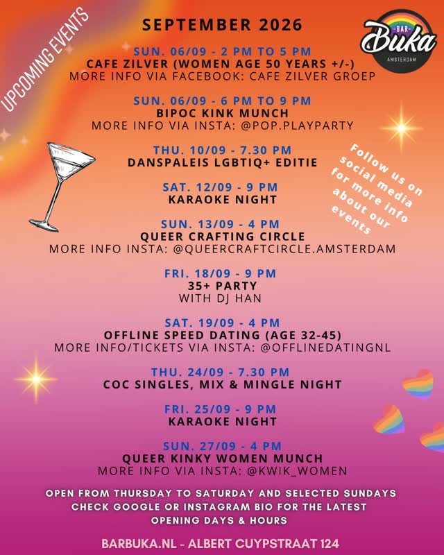 Bar Buka Upcoming Events September 2026
