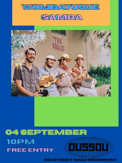 Wombatuque is back at @baroussou this Friday, 4 September, for a night of samba and good vibes. Free entry. Not to be missed!