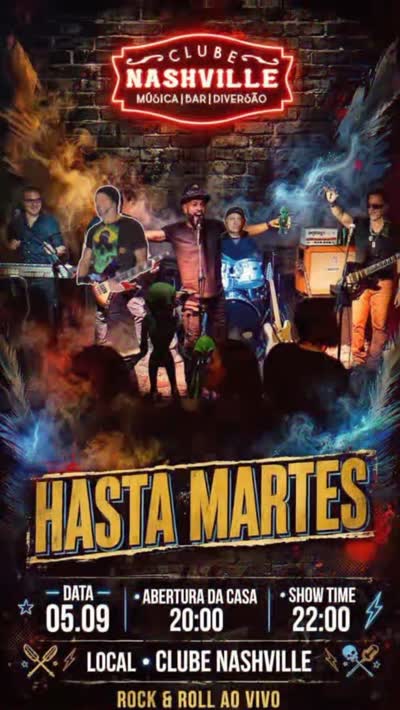 A nave da Banda Hasta Martes pousa novamente neste sábado 05/09 no palco do Clube Nashville!! IMPERDÍVEL!!