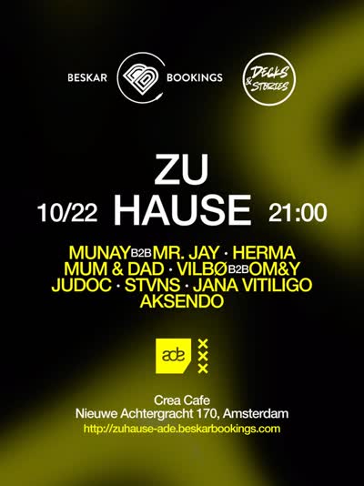 ZU HAUSE returns to Amsterdam during Amsterdam Dance Event for a full night dedicated to house music.