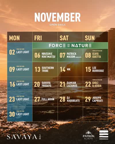 SAVAYA BALI November Schedule