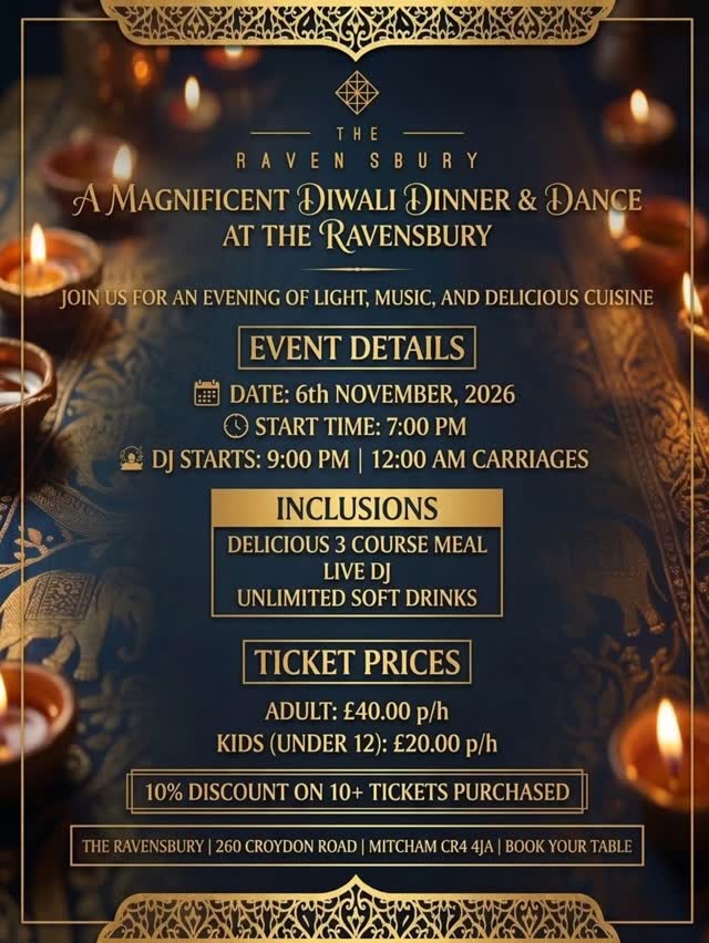 A Magnificent Diwali Dinner & Dance at The Ravensbury