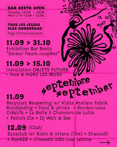 September’s program at Recyclart!!