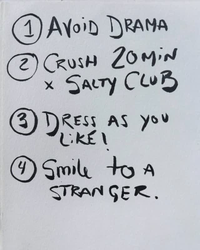 1. Avoid drama 2. Crush 20min x Salty Club 3. Dress as you like! 4. Smile to a stranger 20 min for 20 day challenge starts SEPT 7 ⭐️ Back by popular demand.