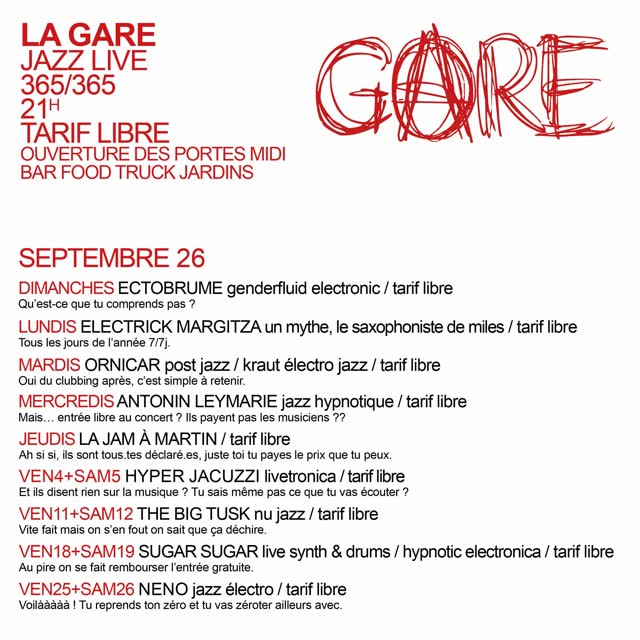 LA GARE JAZZ LIVE SEPTEMBRE 26