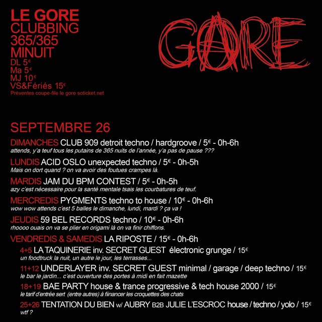LE GORE CLUBBING SEPTEMBRE 26