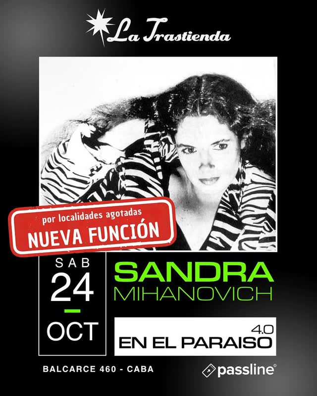¡Agotamos y sumamos una nueva función! ❤️ @latrastiendaoficial . 📅 Sábado 24 de octubre – 21 h 📍 La Trastienda Balcarce 460 – CABA 🎟️ Entradas por Passline . . #SandraMihanovich #EnElParaiso40 #LaTrastienda #MusicaEnVivo #BuenosAires #Passline #musicasanadora