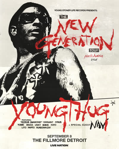 Young Thug on September 8 has moved from Michigan Lottery Amphitheatre to The Fillmore Detroit! 🎫 Previously purchased tickets will be honored for the new venue and additional tickets are on sale today at 12pm at the link in bio