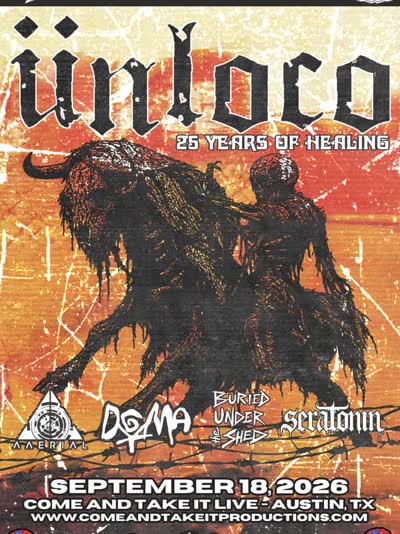Austin’s own @unlocotx will be celebrating 25 years of ‘Healing‘ at @comeandtakeitlive on September 18th! @aaerial_band, @dgma.official, @buriedundertheshed and @seratonin.band will kick things off, so it’s definitely going to be a party.