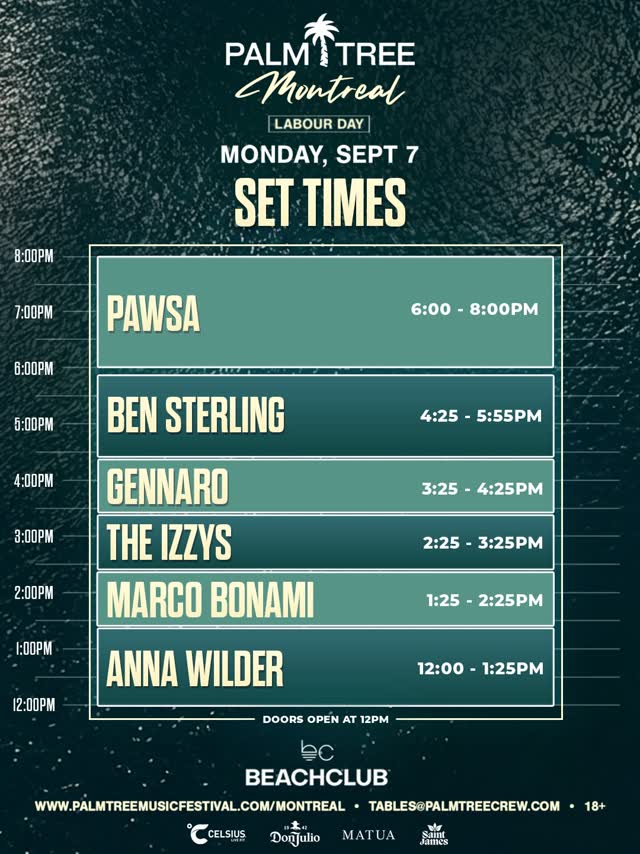Palm Tree Montreal Labour Day Set Times