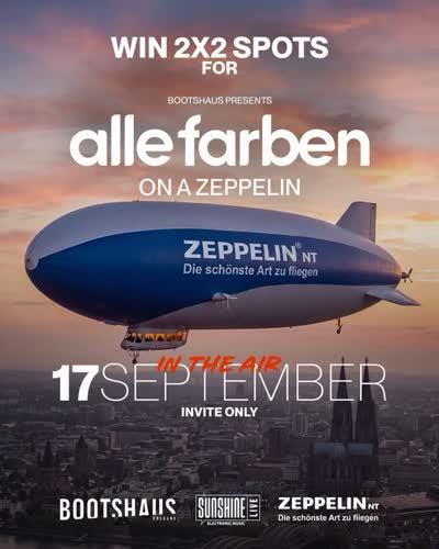 Erstmals in Deutschland: ein DJ-Set an Bord eines Zeppelins. Alle Farben spielt am 17. September über Köln