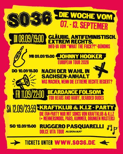 DIE WOCHE VOM 07. BIS 13. SEPTEMBER IM SO36