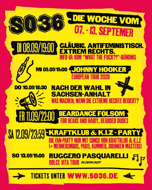 DIE WOCHE VOM 07. BIS 13. SEPTEMBER IM SO36